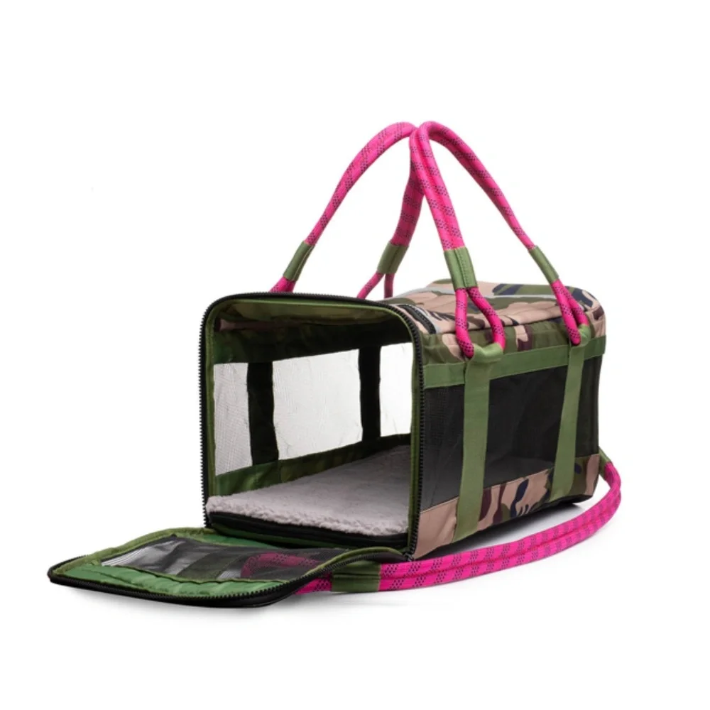 Stylish Camouflage Dog Carrier with Pink Accents - Picture 2 of 9